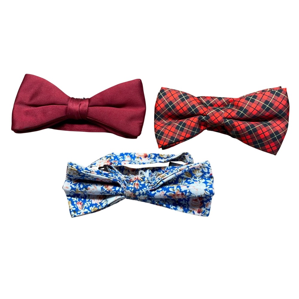 Unbranded Bow Tie Lot 3pc Mens Multi Plaid Floral Satin Vintage Formal Dapper